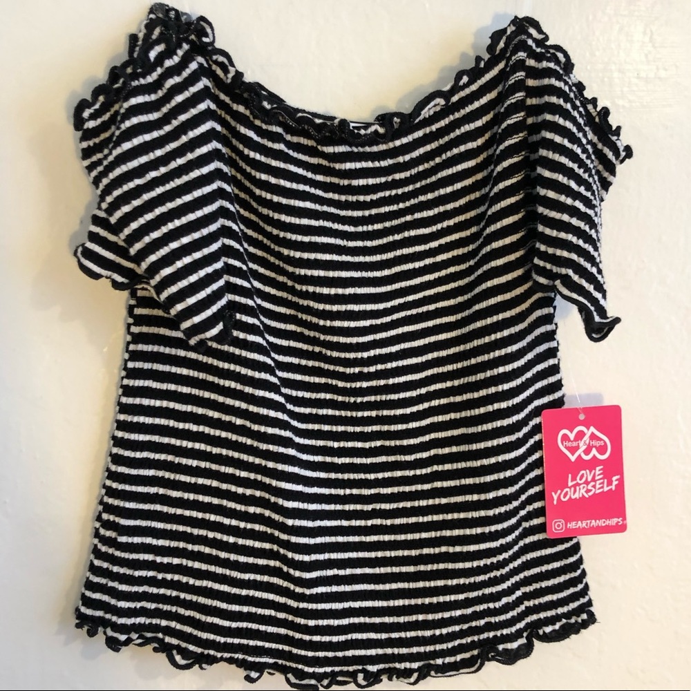 Women’s party crop top black and white striped S